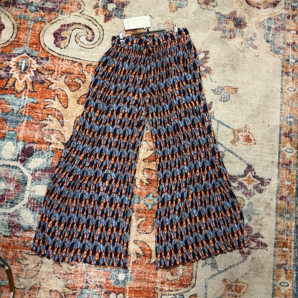 WILDFANG Wide Leg Pleated Pants Abstract Print Drawstring Waist Women's Medium - Picture 2 of 6